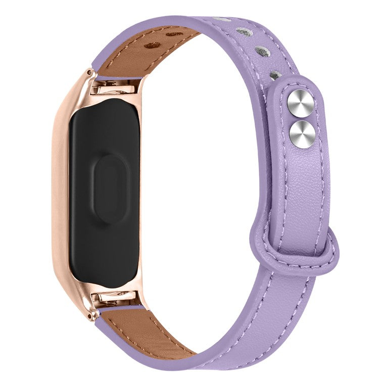 For Xiaomi Smart Band 8 Rivets Decor Watch Straps Genuine Cowhide Leather Watch Band with Rose Gold Watch Case - Light Purple