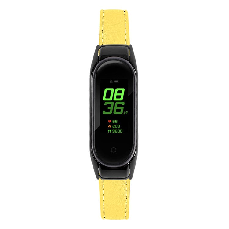 For Xiaomi Smart Band 8 Genuine Cowhide Leather Band Watch Straps with Black Watch Case - Yellow