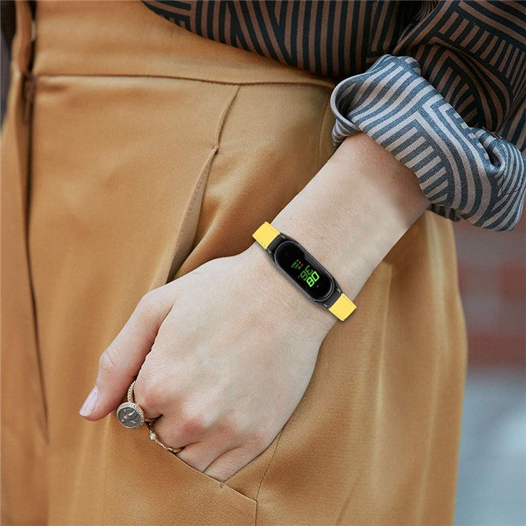 For Xiaomi Smart Band 8 Genuine Cowhide Leather Band Watch Straps with Black Watch Case - Yellow