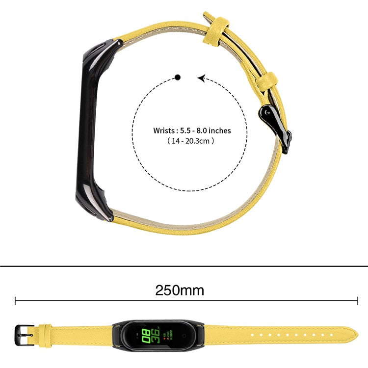 For Xiaomi Smart Band 8 Genuine Cowhide Leather Band Watch Straps with Black Watch Case - Yellow