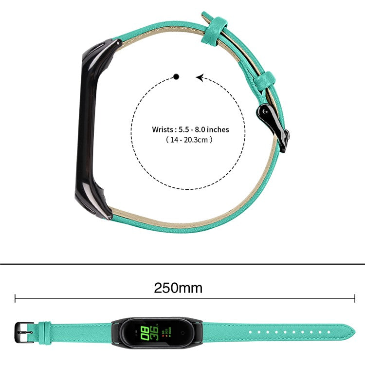 For Xiaomi Smart Band 8 Genuine Cowhide Leather Band Watch Straps with Black Watch Case - Teal Green