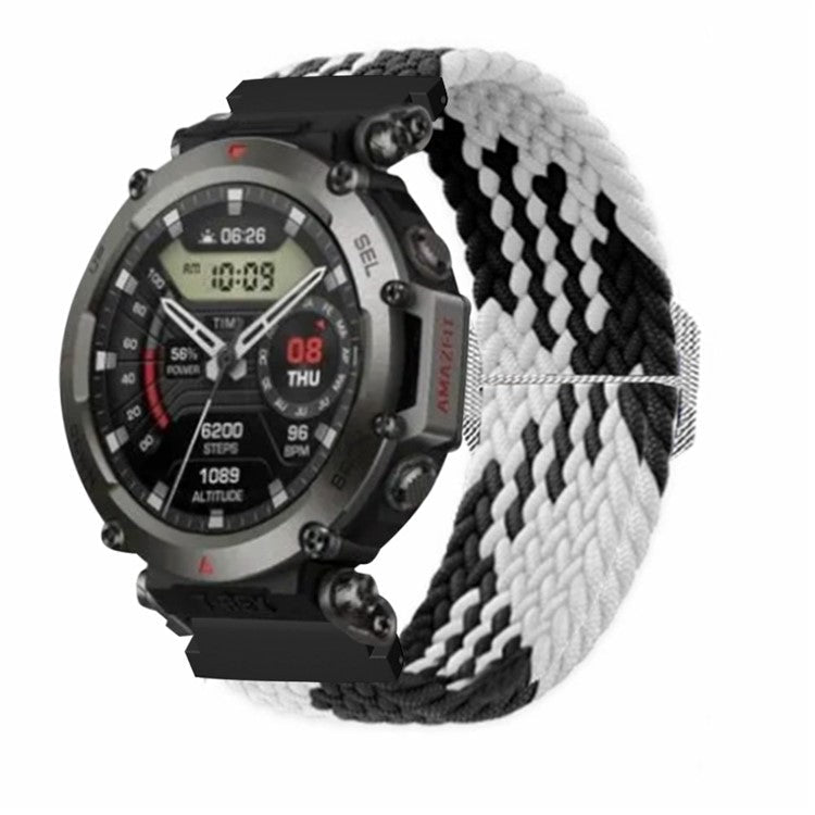 For Huami Amazfit T-Rex 2 Ultra Stretchy Watch Band Nylon Adjustable Sport Strap - Black+White