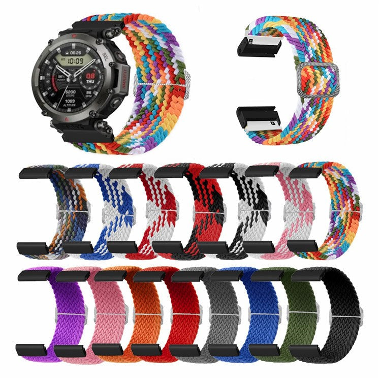 For Huami Amazfit T-Rex 2 Ultra Stretchy Watch Band Nylon Adjustable Sport Strap - Black+White