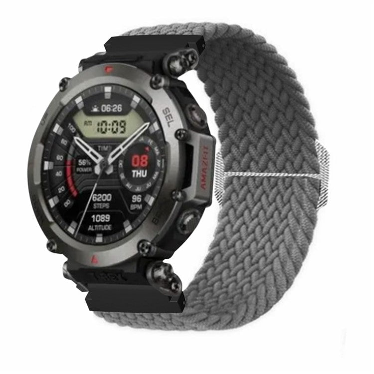For Huami Amazfit T-Rex 2 Ultra Stretchy Watch Band Nylon Adjustable Sport Strap - Grey