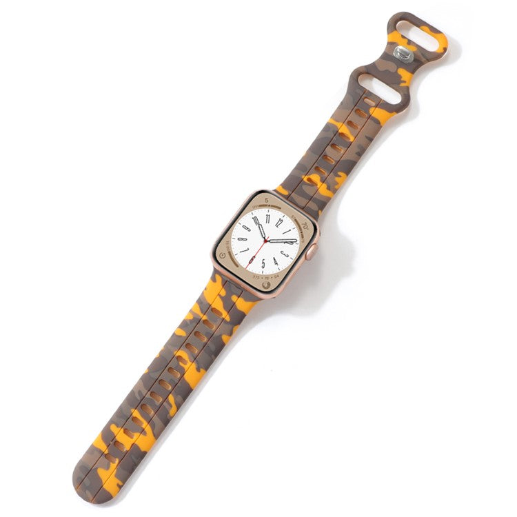 Watch Strap for Apple Watch Series 10 46mm / Ultra 2 Ultra 49mm /  Series 9 8 7 45mm / 6 5 4 SE (2023) SE (2022) SE 44mm / 3 2 1 42mm , Camouflage Silicone Sports Band - Yellow