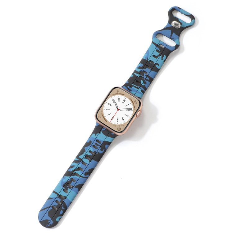 Silicone Watch Bands for Apple Watch Series 10 42mm / 9 8 7 41mm / SE (2023) SE (2022) SE 6 5 4 40mm / 3 2 1 38mm Camouflage Waterproof Watch Bracelet - Blue