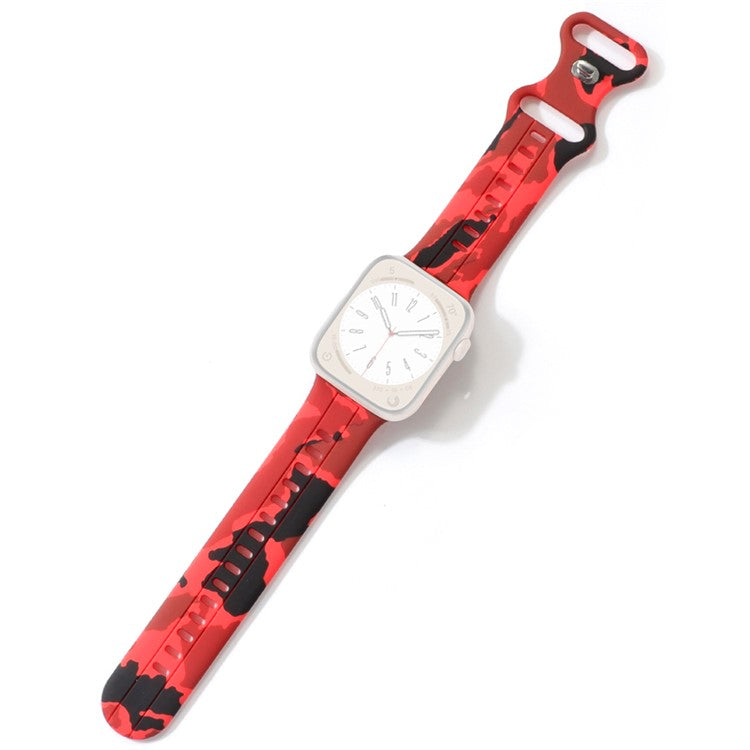 Silicone Watch Bands for Apple Watch Series 10 42mm / 9 8 7 41mm / SE (2023) SE (2022) SE 6 5 4 40mm / 3 2 1 38mm Camouflage Waterproof Watch Bracelet - Red