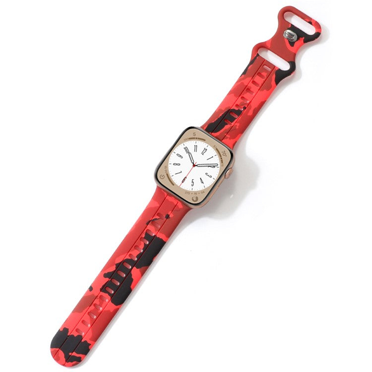 Silicone Watch Bands for Apple Watch Series 10 42mm / 9 8 7 41mm / SE (2023) SE (2022) SE 6 5 4 40mm / 3 2 1 38mm Camouflage Waterproof Watch Bracelet - Red