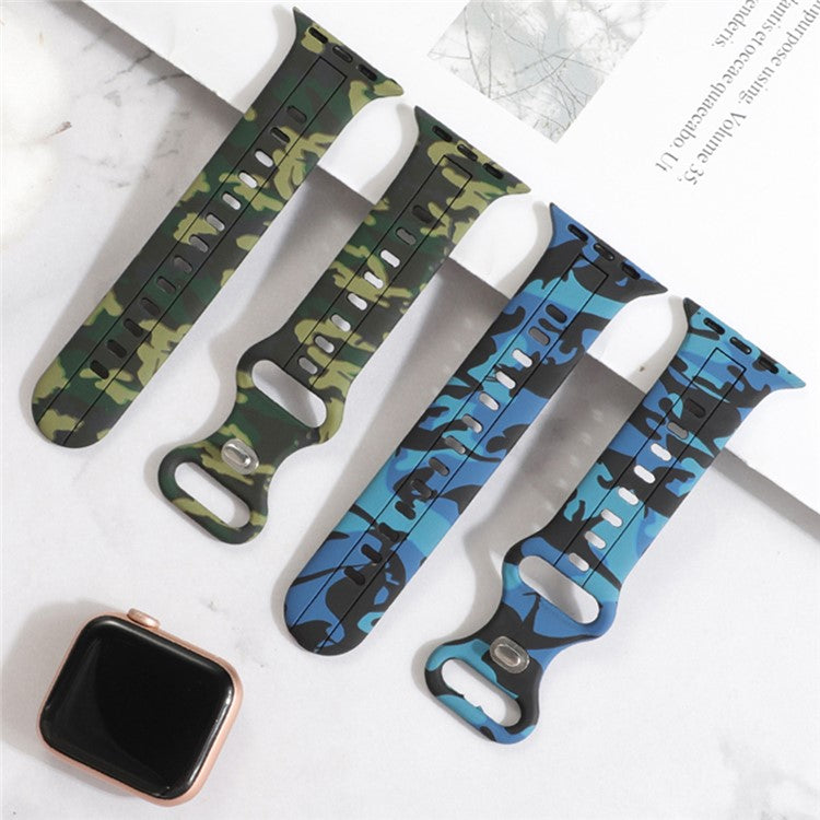 Silicone Watch Bands for Apple Watch Series 10 42mm / 9 8 7 41mm / SE (2023) SE (2022) SE 6 5 4 40mm / 3 2 1 38mm Camouflage Waterproof Watch Bracelet - Red