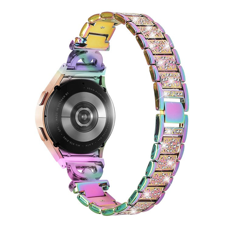 For Samsung Galaxy Watch6 40mm 44mm / Watch6 Classic 43mm 47mm / Watch 5 40mm 44mm / Watch4 40mm 44mm Stainless Steel 3-Bead Rhinestone Watch Strap - Multi-color