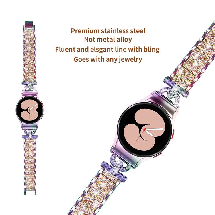For Samsung Galaxy Watch6 40mm 44mm / Watch6 Classic 43mm 47mm / Watch 5 40mm 44mm / Watch4 40mm 44mm Stainless Steel 3-Bead Rhinestone Watch Strap - Multi-color