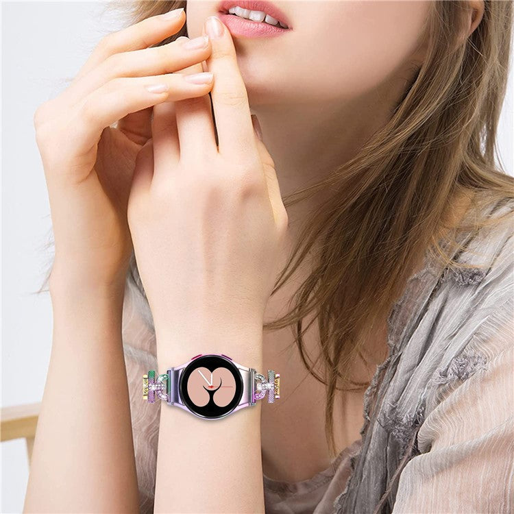 For Samsung Galaxy Watch6 40mm 44mm / Watch6 Classic 43mm 47mm / Watch 5 40mm 44mm / Watch4 40mm 44mm Stainless Steel 3-Bead Rhinestone Watch Strap - Multi-color