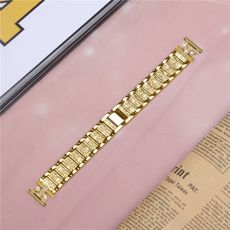 Watch Strap for Samsung Galaxy Watch6 40mm 44mm / Watch6 Classic 43mm 47mm / Watch 5 40mm 44mm / Watch4 40mm 44mm / Watch3 41mm , Stainless Steel 20mm Rhinestone Decor Band - Gold