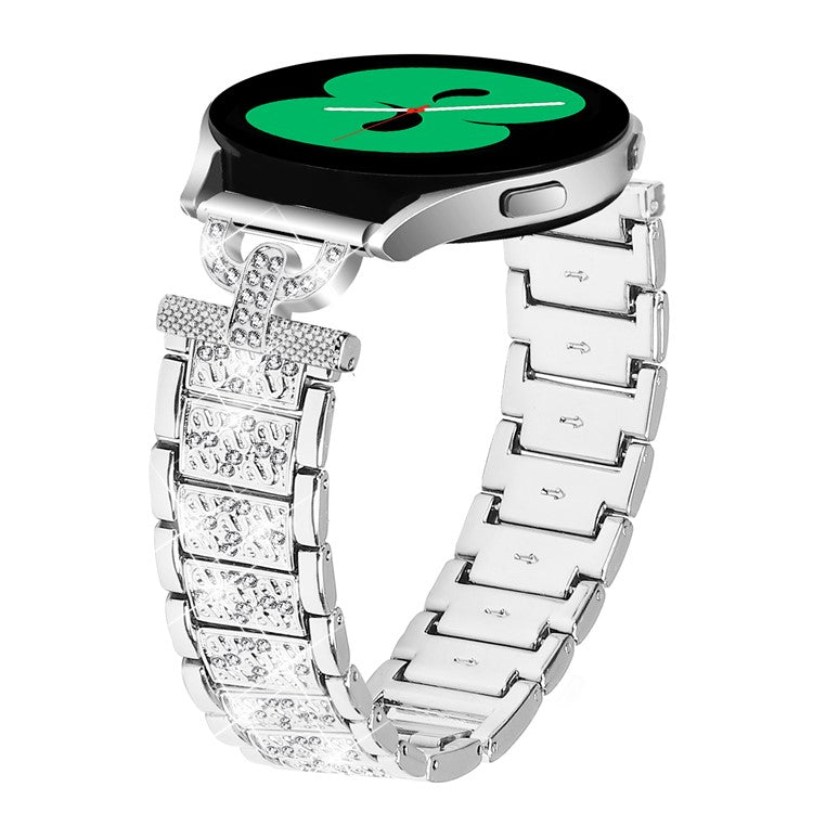 Watch Strap for Samsung Galaxy Watch6 40mm 44mm / Watch6 Classic 43mm 47mm / Watch 5 40mm 44mm / Watch4 40mm 44mm / Watch3 41mm , Stainless Steel 20mm Rhinestone Decor Band - Silver