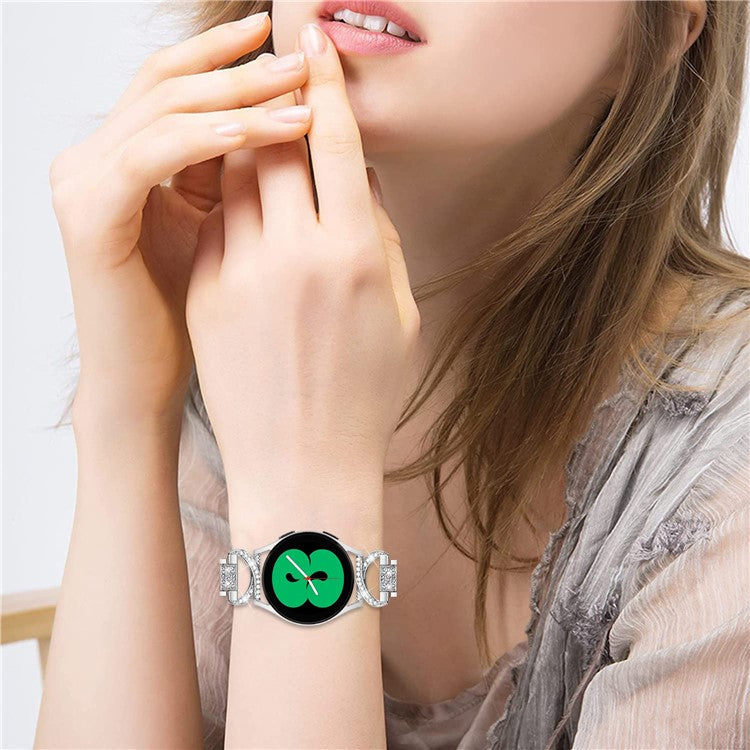 Watch Strap for Samsung Galaxy Watch6 40mm 44mm / Watch6 Classic 43mm 47mm / Watch 5 40mm 44mm / Watch4 40mm 44mm / Watch3 41mm , Stainless Steel 20mm Rhinestone Decor Band - Silver