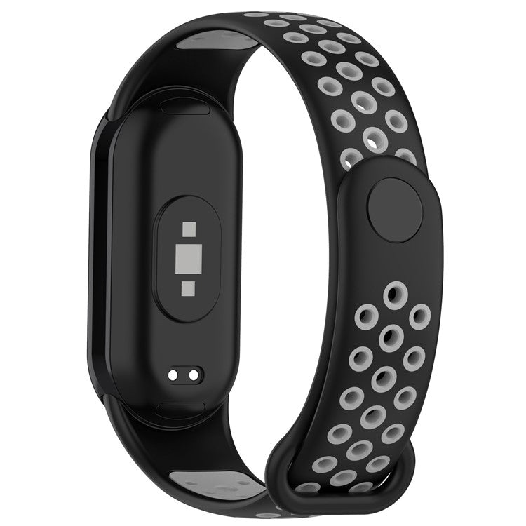 For Xiaomi Smart Band 9 NFC / Band 9 / Band 8 NFC / Band 8 Silicone Watch Bands Strap with Silicone Connector - Black+Grey