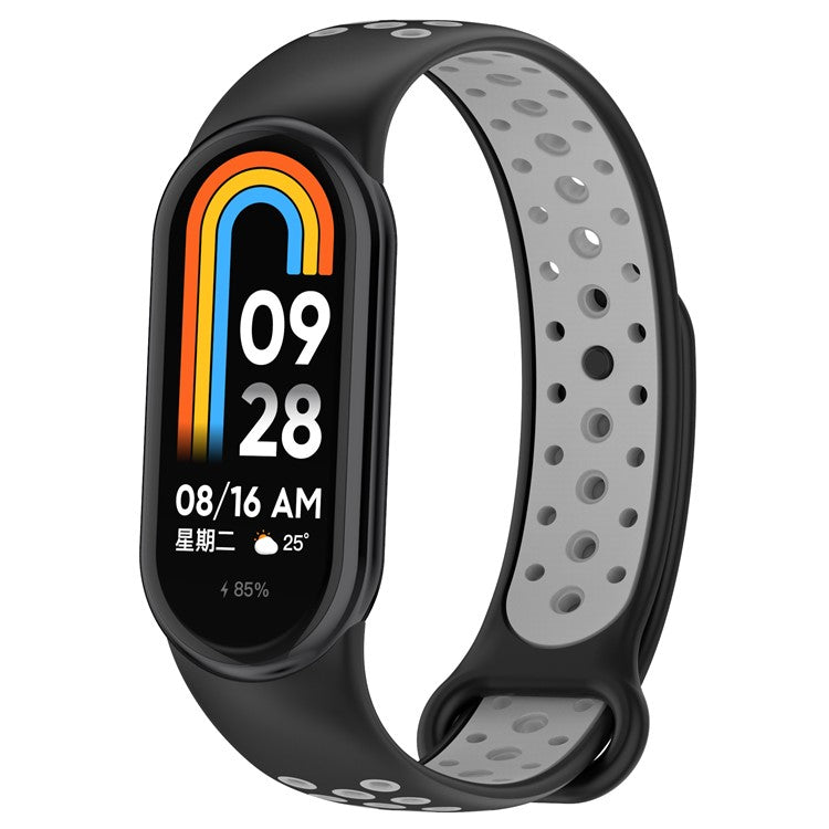 For Xiaomi Smart Band 9 NFC / Band 9 / Band 8 NFC / Band 8 Silicone Watch Bands Strap with Silicone Connector - Black+Grey