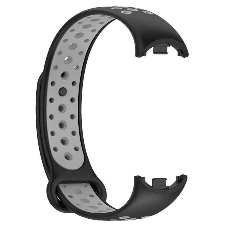 For Xiaomi Smart Band 9 NFC / Band 9 / Band 8 NFC / Band 8 Silicone Watch Bands Strap with Silicone Connector - Black+Grey
