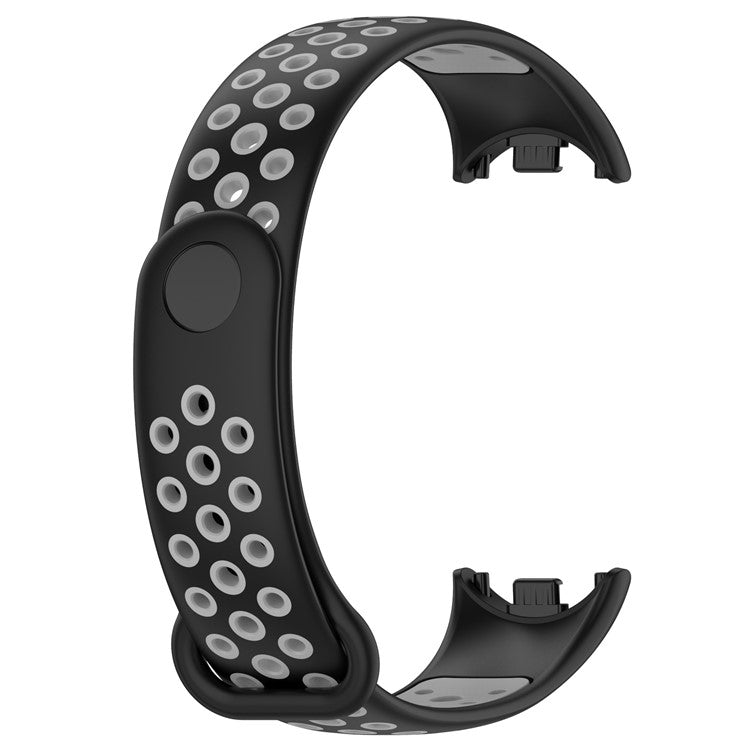 For Xiaomi Smart Band 9 NFC / Band 9 / Band 8 NFC / Band 8 Silicone Watch Bands Strap with Silicone Connector - Black+Grey