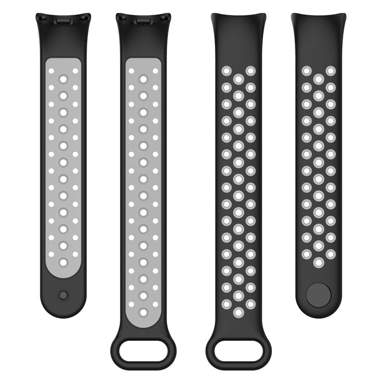 For Xiaomi Smart Band 9 NFC / Band 9 / Band 8 NFC / Band 8 Silicone Watch Bands Strap with Silicone Connector - Black+Grey