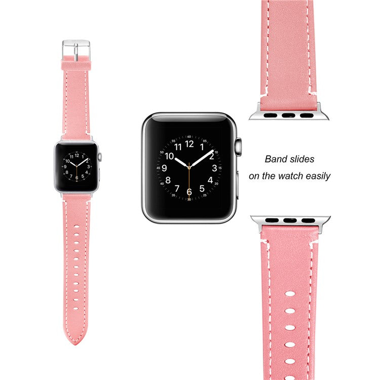 For Apple Watch Ultra 49mm Sport Band Genuine Cow Leather Watch Strap with Transparent PC Watch Case - Pink