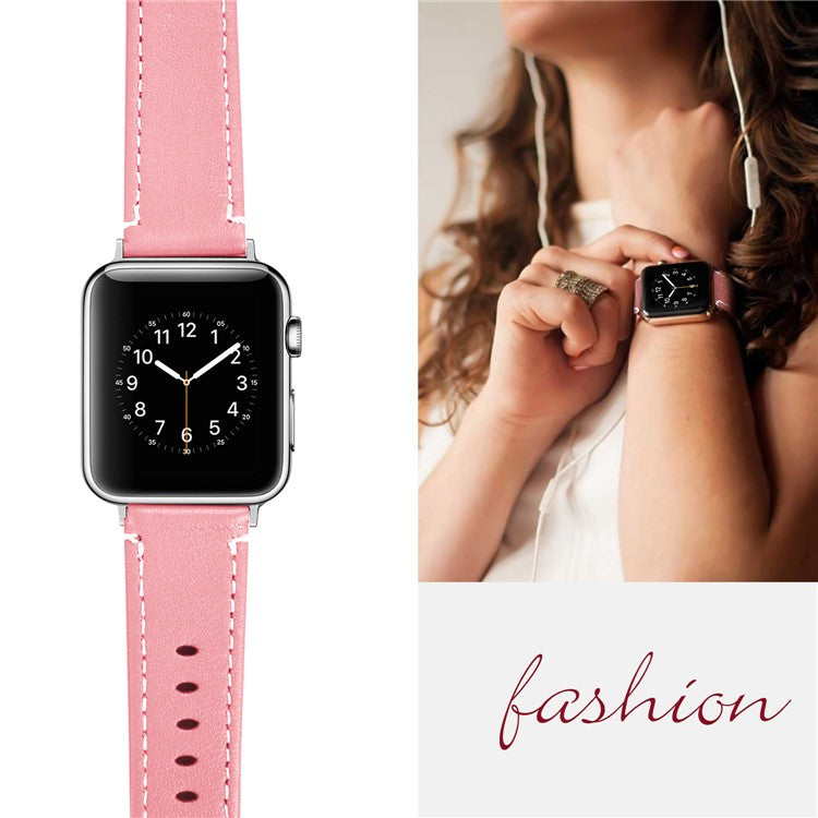 For Apple Watch Ultra 49mm Sport Band Genuine Cow Leather Watch Strap with Transparent PC Watch Case - Pink