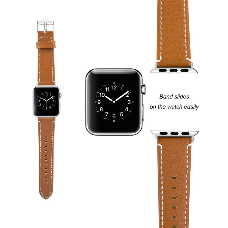 For Apple Watch Ultra 49mm Genuine Cow Leather Wristbands Strap with Midnight Blue PC Watch Case - Brown