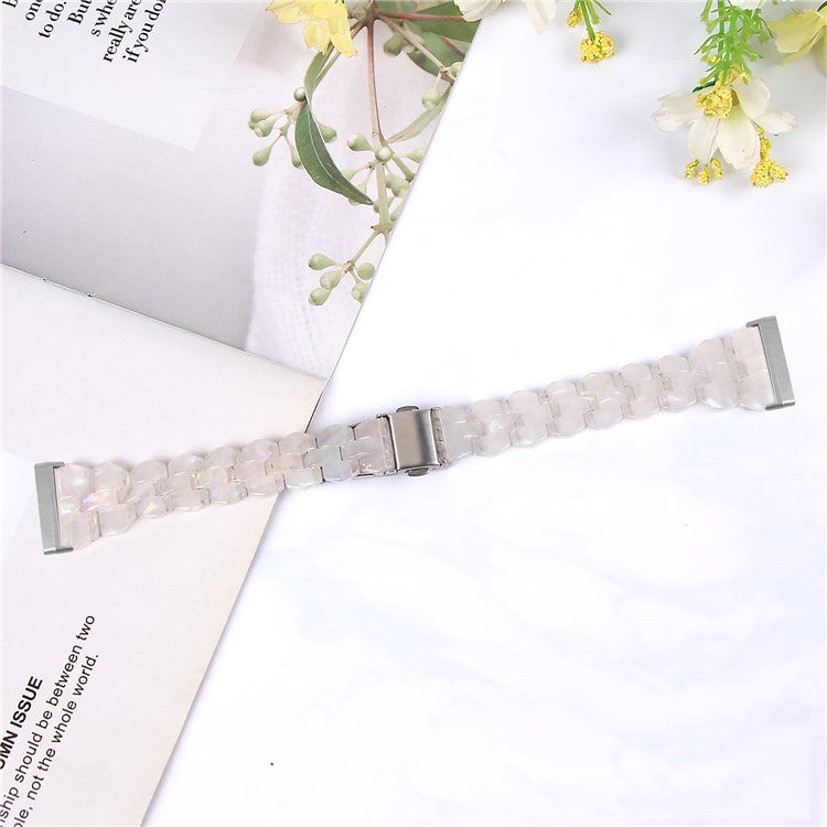 For Fitbit Versa 4 / Sense 2 Replacement Resin Watch Strap Quick Release Watch Band with Folding Clasp - Shell White