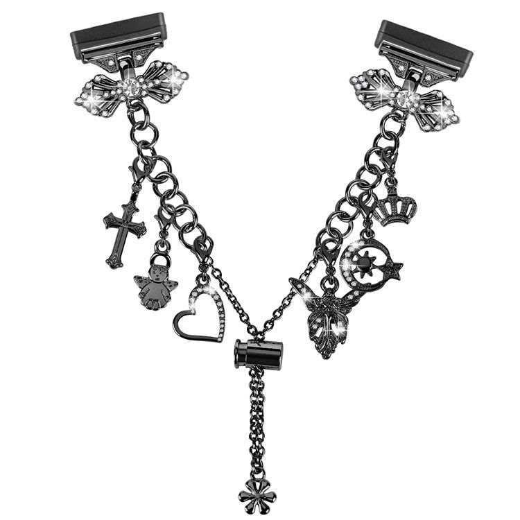 For Fitbit Versa 4 / Sense 2 Adjustable Watch Band Decorative Pendant Bracelet DIY Strap - Black