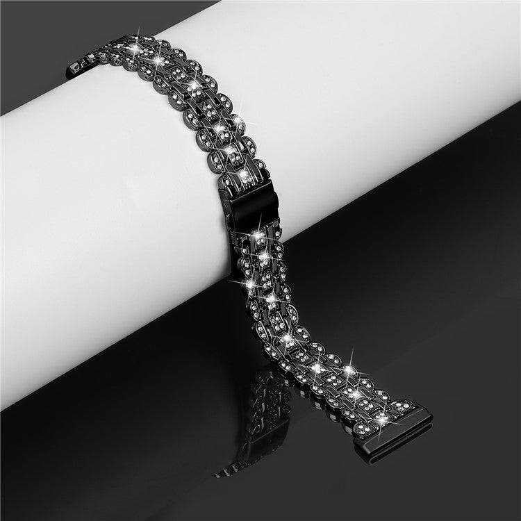 For Fitbit Versa 4 / Sense 2 Metal Wristband Rhinestone Decor Shiny Replacement Bracelet - Black