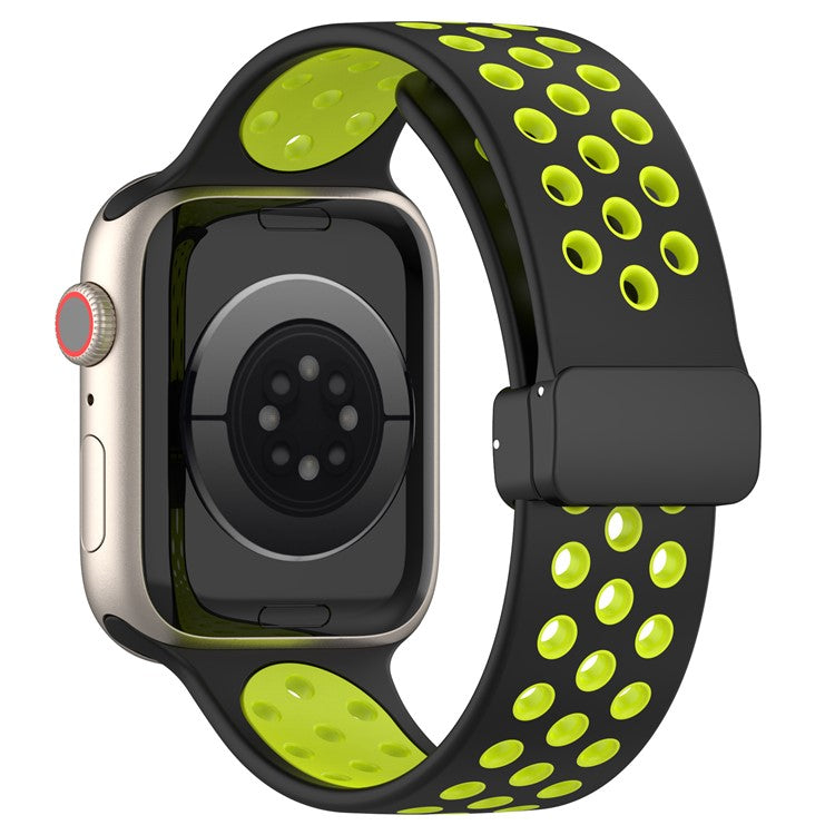 Watch Strap for Apple Watch Series 10 42mm / 9 8 7 41mm / SE (2023) SE (2022) SE 6 5 4 40mm / 3 2 1 38mm Dual Color Silicone Band Breathable Watch Strap - Black / Lime