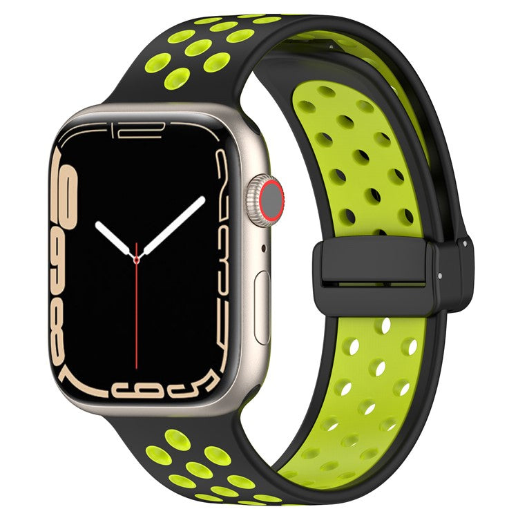 Watch Strap for Apple Watch Series 10 42mm / 9 8 7 41mm / SE (2023) SE (2022) SE 6 5 4 40mm / 3 2 1 38mm Dual Color Silicone Band Breathable Watch Strap - Black / Lime