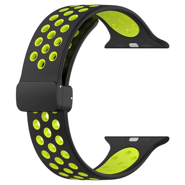 Watch Strap for Apple Watch Series 10 42mm / 9 8 7 41mm / SE (2023) SE (2022) SE 6 5 4 40mm / 3 2 1 38mm Dual Color Silicone Band Breathable Watch Strap - Black / Lime