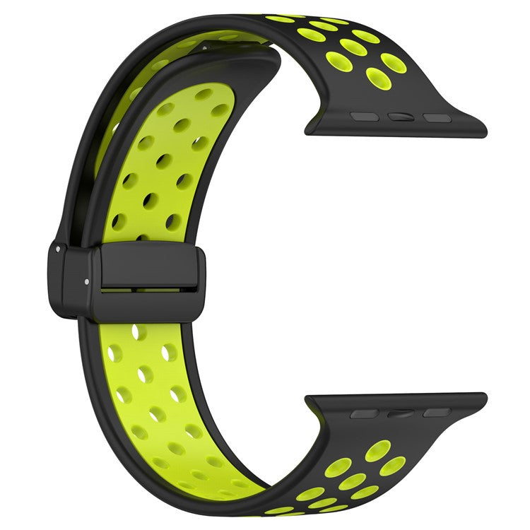 Watch Strap for Apple Watch Series 10 42mm / 9 8 7 41mm / SE (2023) SE (2022) SE 6 5 4 40mm / 3 2 1 38mm Dual Color Silicone Band Breathable Watch Strap - Black / Lime