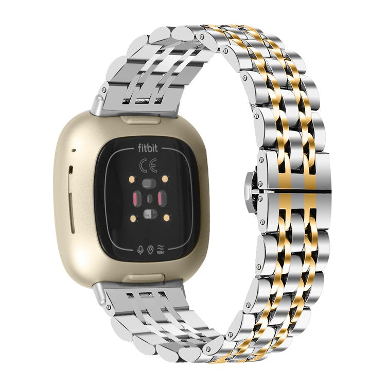 For-Fitbit-Sense-2-/-Versa-4-Stainless-Steel-Watch-Band-Stylish-7-Beads-Design-Replacement-Wrist-Strap-Silver-/-Gold