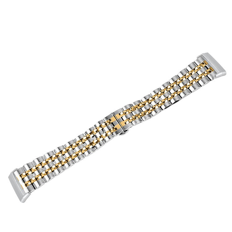 For Fitbit Sense 2 / Versa 4 Stainless Steel Watch Band Stylish 7 Beads Design Replacement Wrist Strap - Silver / Gold