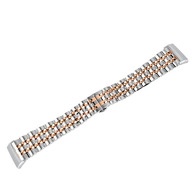 For Fitbit Sense 2 / Versa 4 Stainless Steel Watch Band Stylish 7 Beads Design Replacement Wrist Strap - Silver / Rose Gold