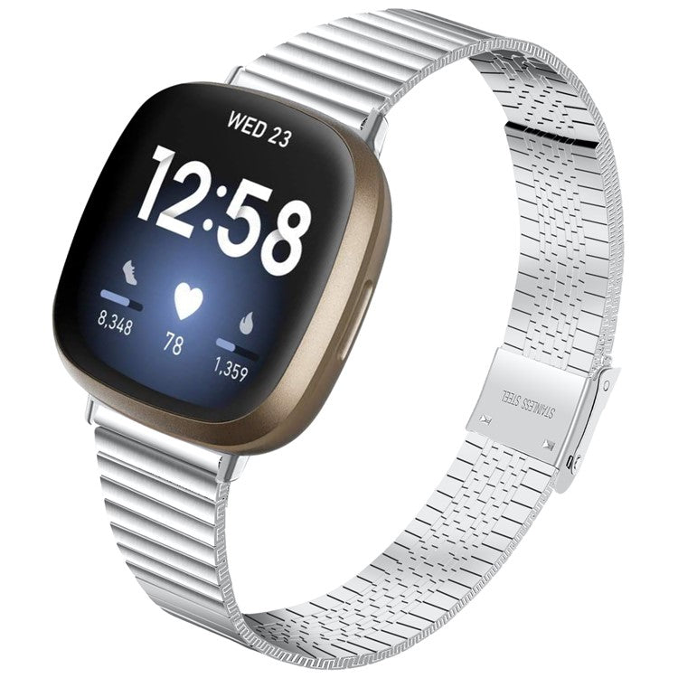 For Fitbit Versa 4 / Sense 2 Adjustable Stainless Steel Smartwatch Strap Replacement Wrist Band - Silver