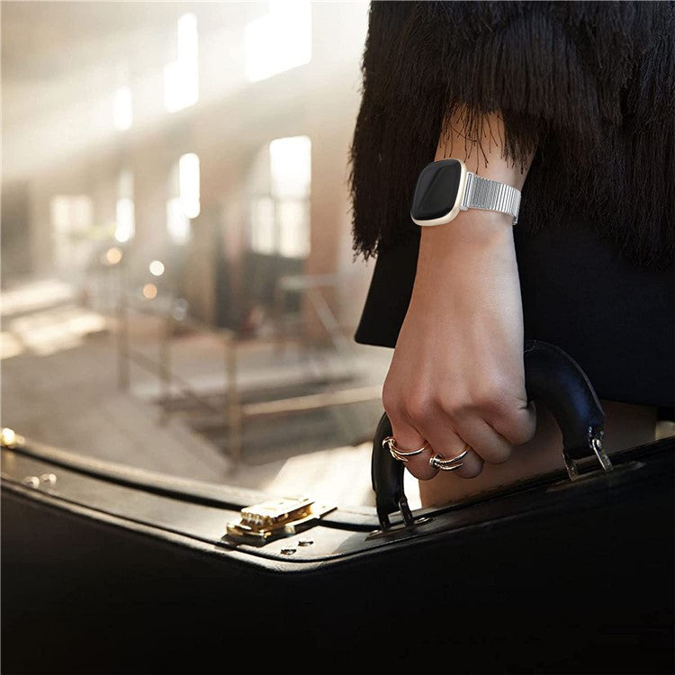 For Fitbit Versa 4 / Sense 2 Adjustable Stainless Steel Smartwatch Strap Replacement Wrist Band - Silver