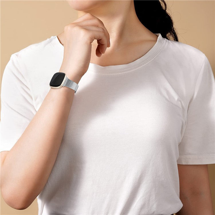 For Fitbit Versa 4 / Sense 2 Adjustable Stainless Steel Smartwatch Strap Replacement Wrist Band - Silver