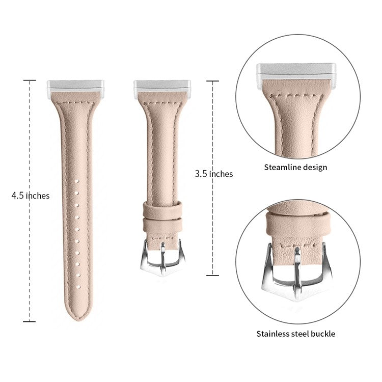 For Fitbit Versa 4 / Sense 2 Genuine Cow Leather Watch Band 20mm Slim Watch Strap - Apricot