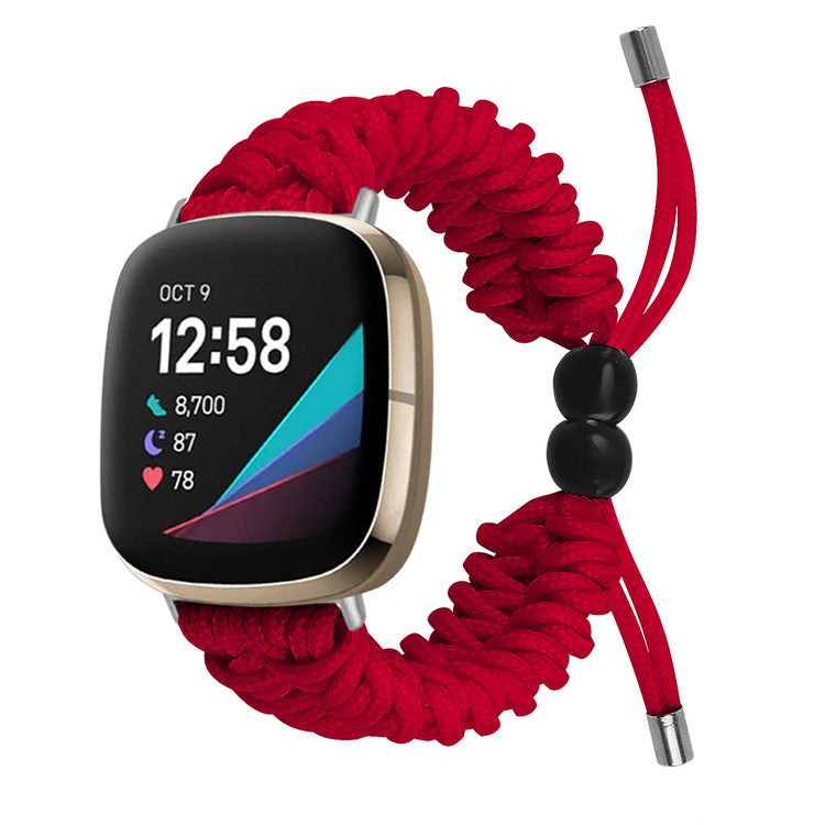For Fitbit Versa 4 / Sense 2 Smart Watch Band Adjustable Braided Wrist Strap - Red