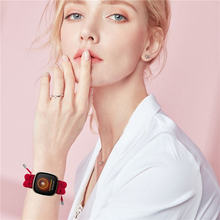 For Fitbit Versa 4 / Sense 2 Smart Watch Band Adjustable Braided Wrist Strap - Red