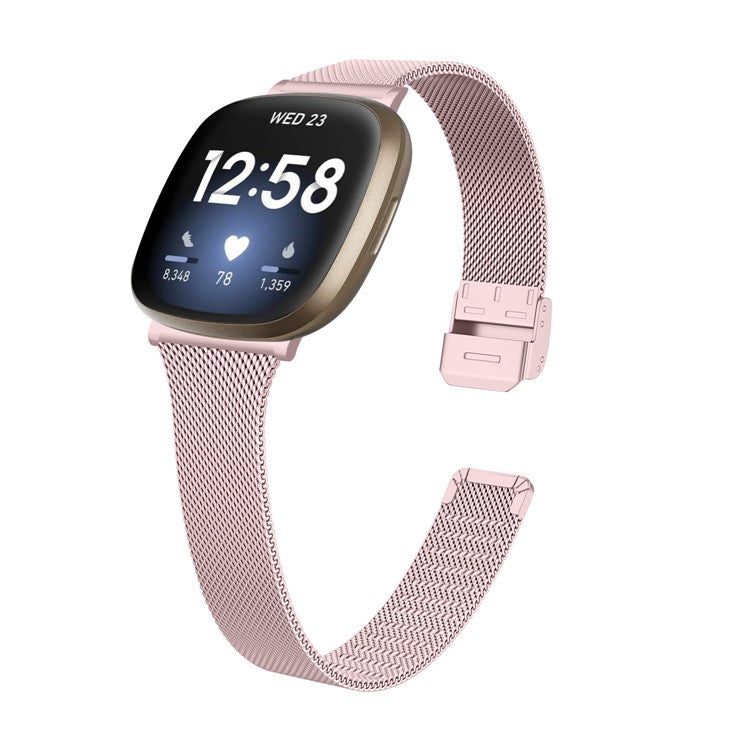For Fitbit Versa 4 / Sense 2 Watch Strap Stainless Steel Milanese Smart Band Watch Strap Replacement - Rose Pink