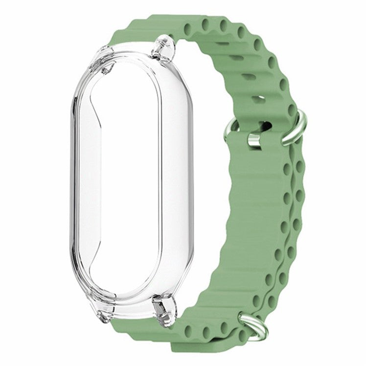 For Xiaomi Mi Band 7 Ocean Silicone Band Adjustable Wrist Strap with Transparent Watch Case - Light Green+Transparent Case
