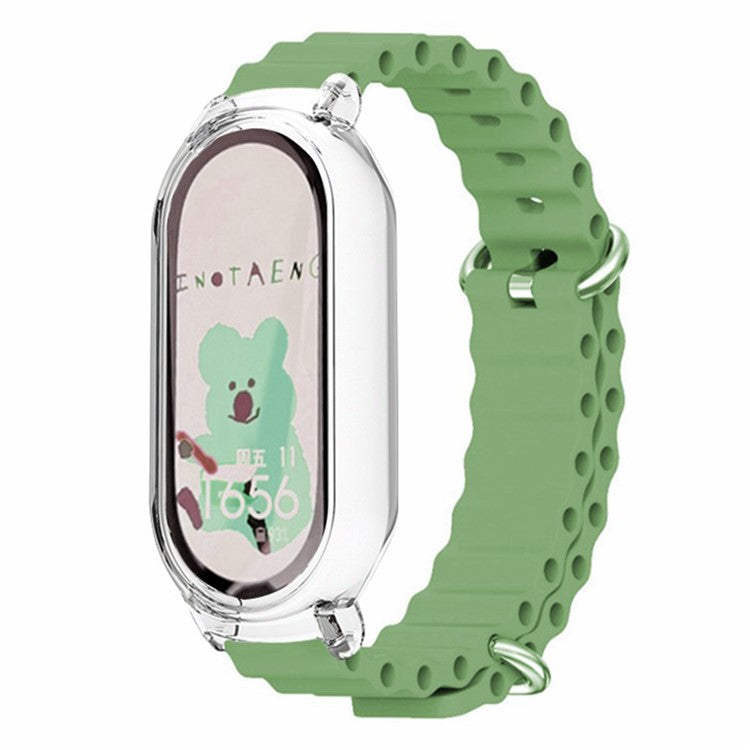 For Xiaomi Mi Band 7 Ocean Silicone Band Adjustable Wrist Strap with Transparent Watch Case - Light Green+Transparent Case