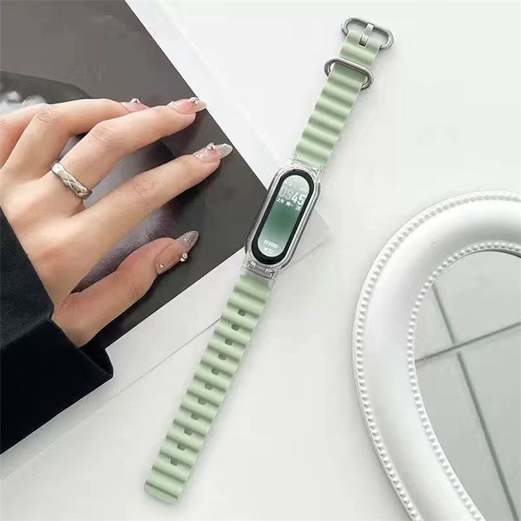 For Xiaomi Mi Band 7 Ocean Silicone Band Adjustable Wrist Strap with Transparent Watch Case - Light Green+Transparent Case