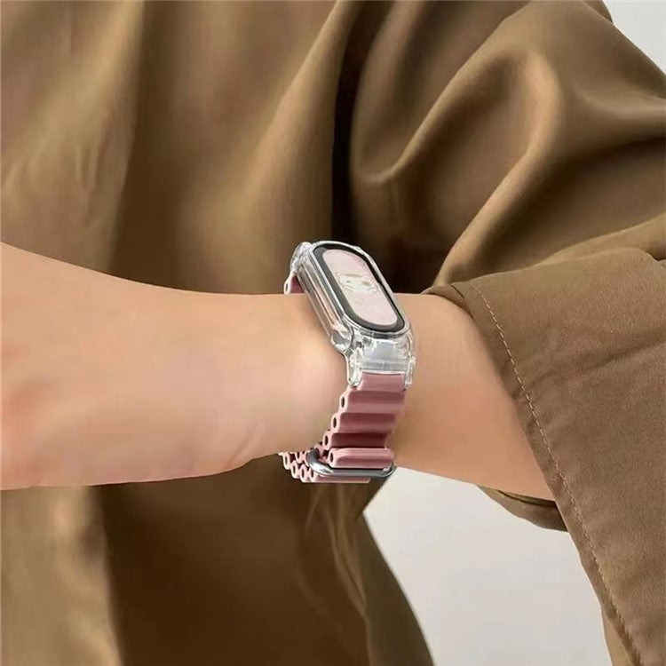 For Xiaomi Mi Band 7 Ocean Silicone Band Adjustable Wrist Strap with Transparent Watch Case - Light Green+Transparent Case