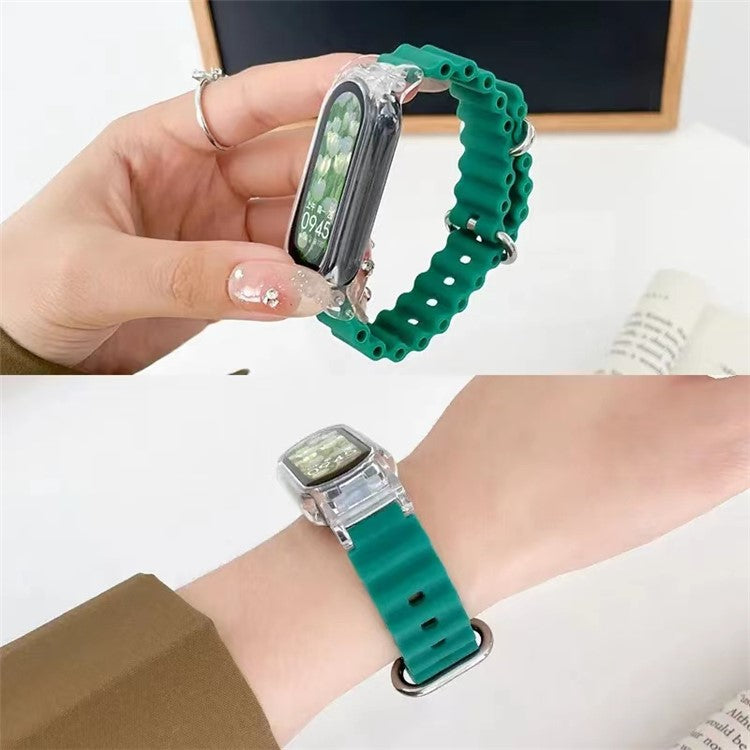 For Xiaomi Mi Band 7 Ocean Silicone Band Adjustable Wrist Strap with Transparent Watch Case - Light Green+Transparent Case