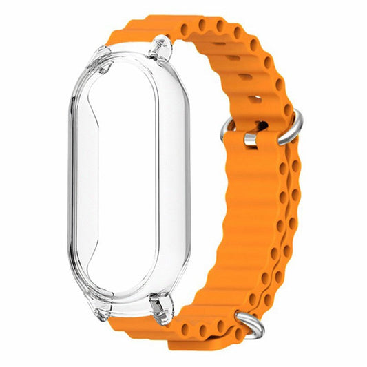 For Xiaomi Smart Band 8 Silicone Watch Strap Adjustable Ocean Watch Band with Transparent Case - Orange+Transparent Case